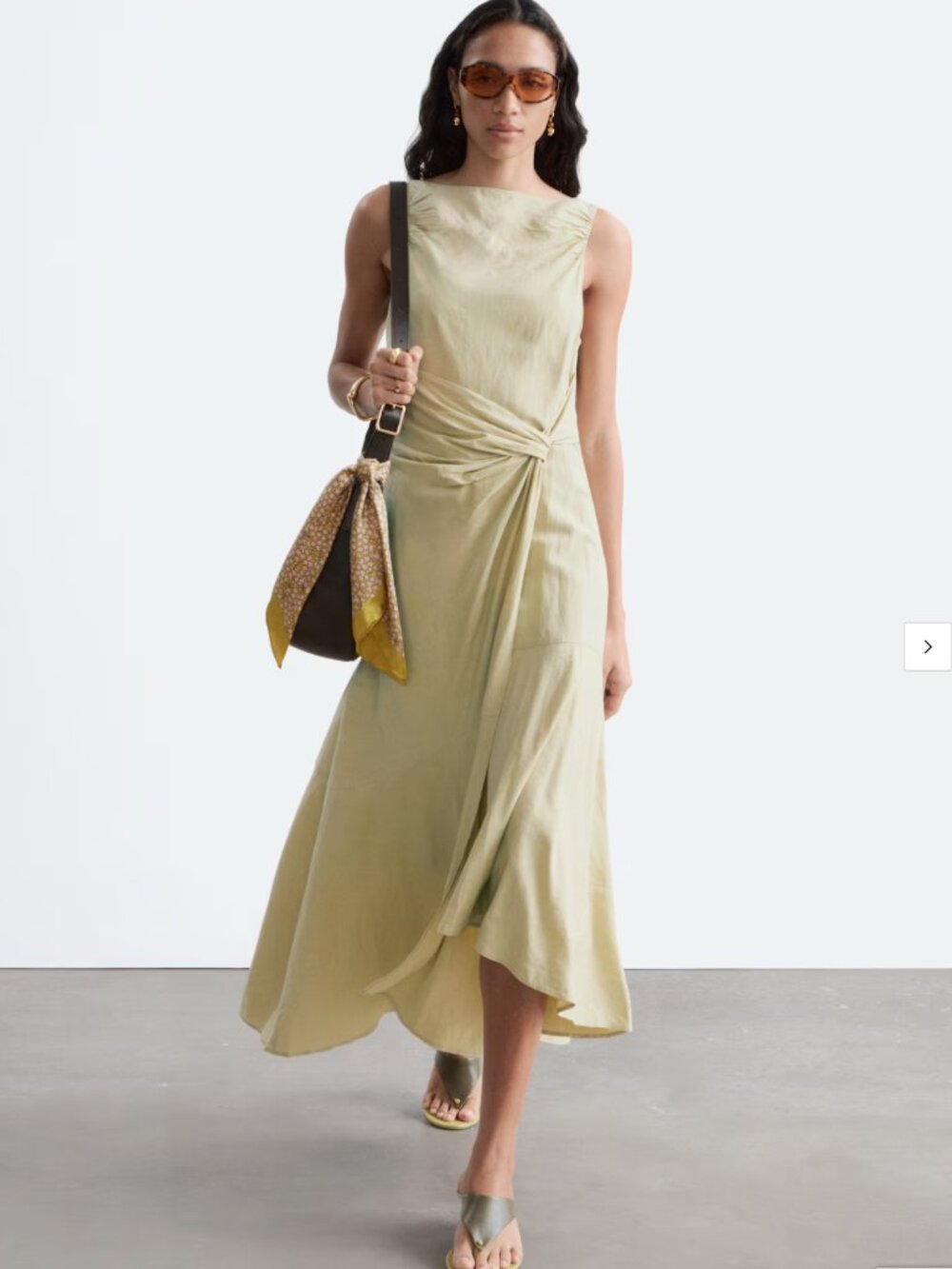 & Other Stories Asymmetric Wrap-Knot Midi Dress 6 S NWT Light Yellow Linen Drape